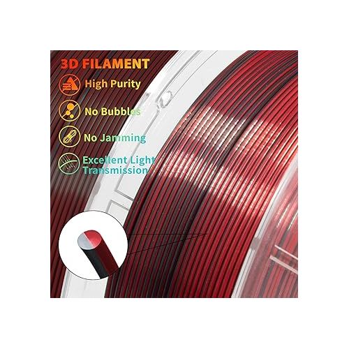  iSANMATE 3D Printer Filament, PLA Filament 1.75mm Silk PLA Red Black, Dual Color Filament Rainbow Filament, 1 kg Spool