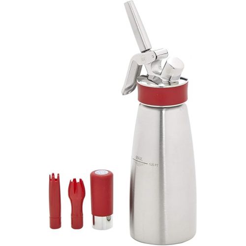  iSi Gourmet Brushed Stainless Steel Pint Whipped Cream Dispenser with Sparkwhip 24 Pack N2O Cream Chargers