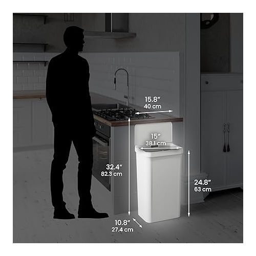  iTouchless Prime 13.2 Gallon Plastic Sensor Trash Can, Slim and Space-Saving, Durable Dent-Proof Construction, Automatic Bin Great for Kitchen, Home, Office, Business, Garage, White Color