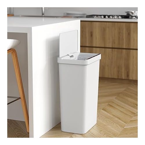  iTouchless Prime 13.2 Gallon Plastic Sensor Trash Can, Slim and Space-Saving, Durable Dent-Proof Construction, Automatic Bin Great for Kitchen, Home, Office, Business, Garage, White Color