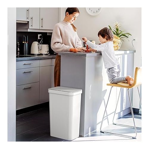  iTouchless Prime 13.2 Gallon Plastic Sensor Trash Can, Slim and Space-Saving, Durable Dent-Proof Construction, Automatic Bin Great for Kitchen, Home, Office, Business, Garage, White Color