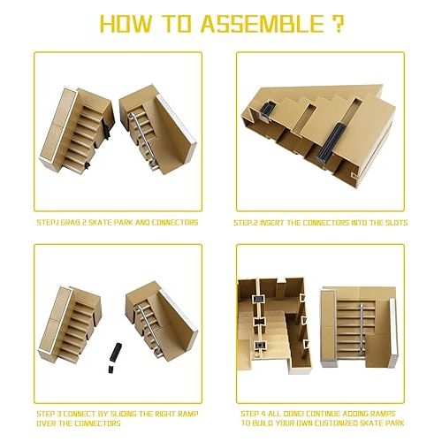  ideallife Skate Park Kit, Bigger Skate Park Kit Ramp Parts for Finger Skateboard Fingerboard Ramp Skate Park Kit Part Training Props with 3 Finger Decks 2 Finger Bike A Pair Skates Scooters