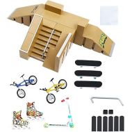 Skate Park Kit, Bigger Skate Park Kit Ramp Parts for Finger Skateboard Fingerboard Ramp Skate Park Kit Part Training Props with 3 Finger Decks 2 Finger Bike A Pair Skates Scooters