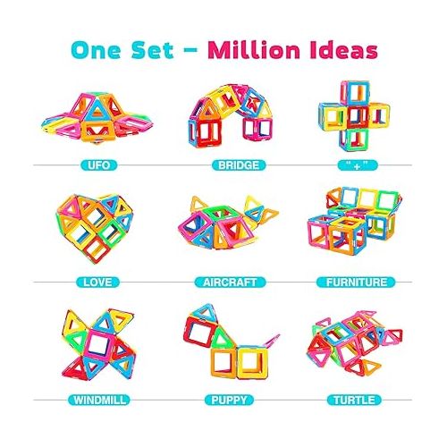  idoot Magnetic Tiles Blocks Building Toys for Kids, Magnet STEM Toys for 3+ Year Old Boys and Girls Learning by Playing Set Christmas Birthday Gifts with Storage Bags