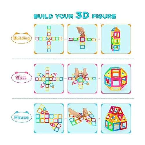  idoot Magnetic Tiles Blocks Building Toys for Kids, Magnet STEM Toys for 3+ Year Old Boys and Girls Learning by Playing Set Christmas Birthday Gifts with Storage Bags