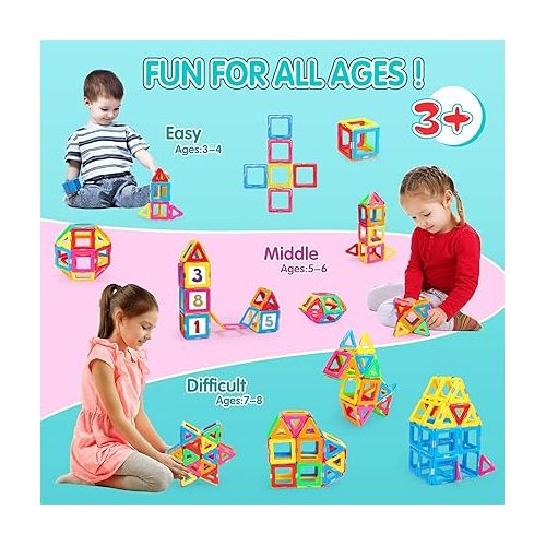  idoot Magnetic Tiles Blocks Building Toys for Kids, Magnet STEM Toys for 3+ Year Old Boys and Girls Learning by Playing Set Christmas Birthday Gifts with Storage Bags