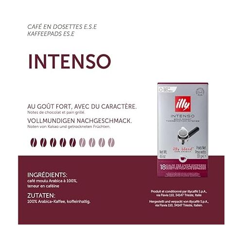 일리 illy E.S.E. Coffee - Single-Serve Coffee Capsules & Pods - Coffee Pods - Intenso Dark Roast - Notes Of Cocoa & Dried Fruit - For E.S.E Coffee Machines - Extraordinary Aroma & Body - 18 Count