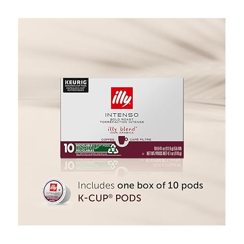 일리 Illy Coffee K Cups - Coffee Pods For Keurig Coffee Maker - Intenso Dark Roast - Notes of Cocoa & Dried Fruit - Bold, Flavorful & Full-Bodied Flavor of Pods Coffee - No Preservatives - 10 Count