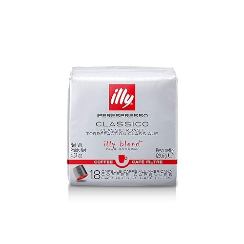 일리 illy Coffee iperEspresso Capsules - Single-Serve Coffee Capsules & Pods - Single Origin Coffee Pods - Classico Medium Roast with Notes of Caramel - For iperEspresso Capsule Machines - 18 Count