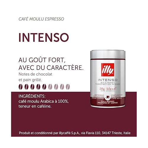 일리 illy Intenso Ground Coffee, Bold Roast Espresso 250g (International Version) 6 Pack