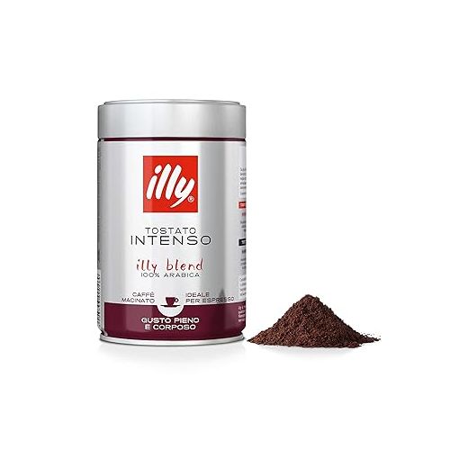 일리 illy Intenso Ground Coffee, Bold Roast Espresso 250g (International Version) 12 Pack