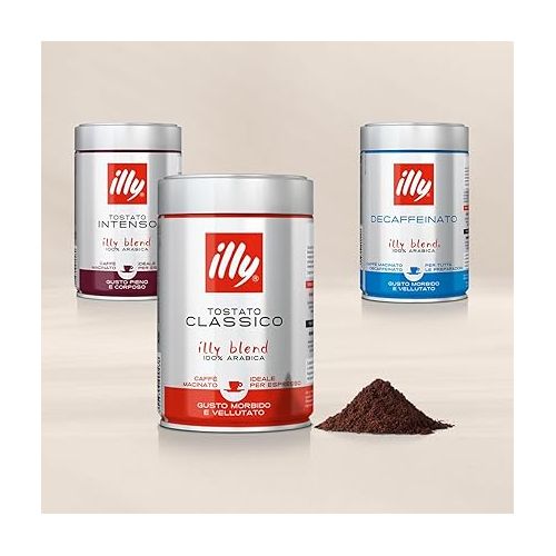 일리 illy Ground Coffee Espresso - 100% Arabica Coffee Ground - Intenso Dark Roast - Warm Notes of Cocoa & Dried Fruit - Rich Aromatic Profile - Precise Roast - No Preservatives - 4.4 Ounce