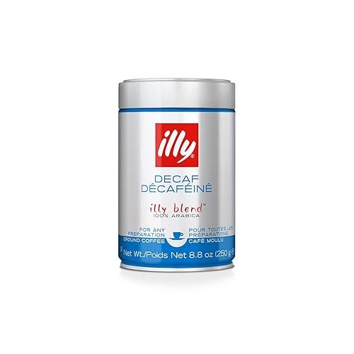 일리 illy Decaffeinated Ground Espresso Coffee, Classic Medium Roast with Notes of Toasted Bread, 100% Arabica Coffee, No Preservatives, 8.8 Ounce Can