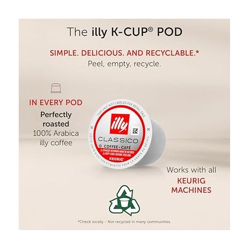 일리 Illy Coffee K Cups - Coffee Pods For Keurig Coffee Maker - Classico Decaf Roast - Notes of Caramel - Mild, Flavorful & Balanced Flavor Pods of Coffee - No Preservatives - 10 Count, 6 Pack