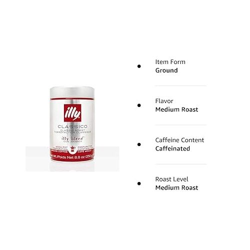 일리 Illy Ground Moka Medium Roast, 8.8-Ounce Cans (Pack of 2)