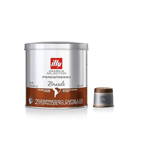 일리 illy Coffee Arabica Selection Brasile Espresso Capsules (21 Count) and Lungo Medium Roast Espresso Pod (21 Count)