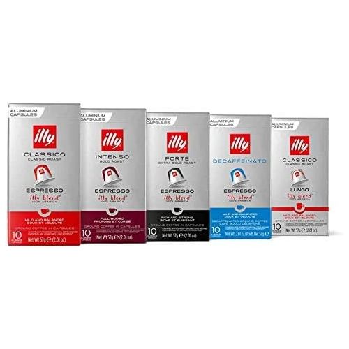 일리 Illy Espresso Ground Coffee Nespresso Compatible Coffee Capsules. Pick Any 10 Packs from: Decaf, Intenso, Classico, Forte, Lungo. (Each Pack 10 Pods, Total 100 Pods)