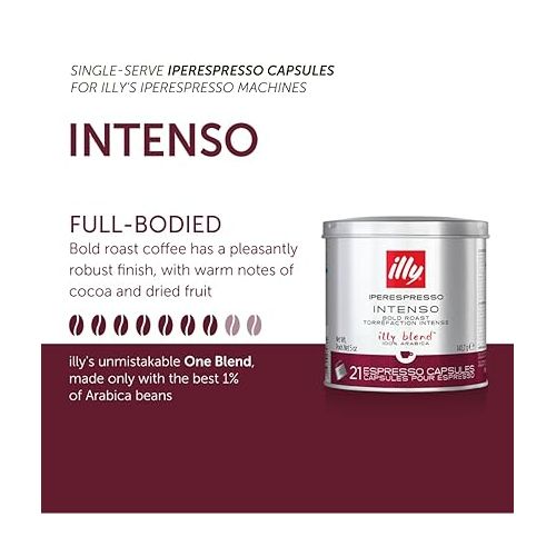 일리 illy Coffee iperEspresso Capsules - Single-Serve Coffee Capsules & Pods - Single Origin Coffee Pods - Intenso Dark Roast with Notes of Cocoa & Fruit - For iperEspresso Capsule Machines - 18 Count