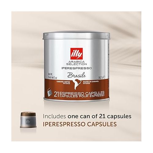 일리 illy Coffee iperEspresso Capsules - Single-Serve Coffee Capsules & Pods - Single Origin Coffee Pods - Brasile Roast with Notes of Caramel - For iperEspresso Capsule Machines - 21 Count