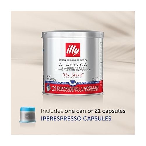 일리 illy Coffee iperEspresso Capsules - Single-Serve Coffee Capsules & Pods - Single Origin Coffee Pods - Classico Lungo Medium Roast with Notes of Caramel - For iperEspresso Capsule Machines - 21 Count