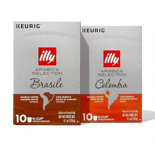 일리 Illy Coffee K Cups - Coffee Pods For Keurig Coffee Maker - Variety Pack of Brasile & Colombia - Distinctive, Flavorful & Full-Bodied Flavor Pods of Coffee - No Preservatives - 60 Count, 6 Pack