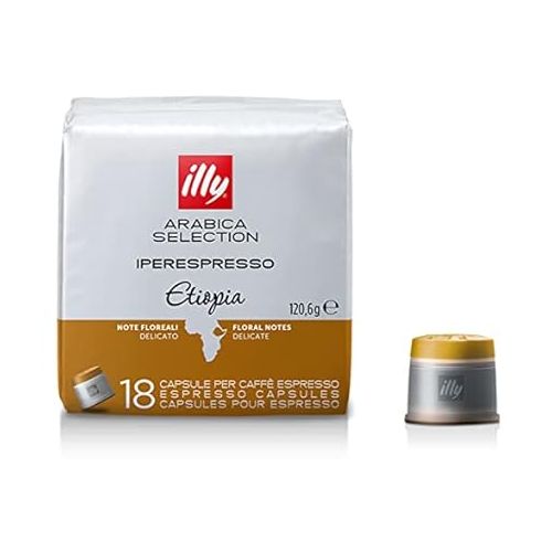 일리 illy Coffee, Arabica Selection Etiopia Espresso Capsules, Single Origin, For Brewing with iperEspresso Capsule Machines, 18 Count (Pack of 1)