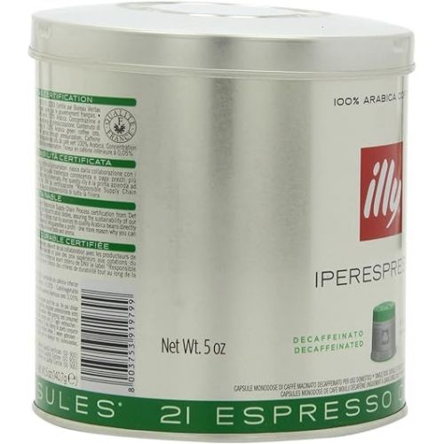 일리 illy Coffee, iperEspresso Capsule, Decaffeinated Medium Roast Espresso Pod, 100% Arabica Bean Signature Italian Blend, Premium Gourmet Roasted Decaf, 21 Count (Pack of 2)