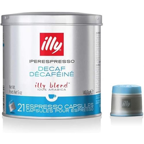 일리 illy Coffee, iperEspresso Capsule, Decaffeinated Medium Roast Espresso Pod, 100% Arabica Bean Signature Italian Blend, Premium Gourmet Roasted Decaf, 21 Count (Pack of 2)