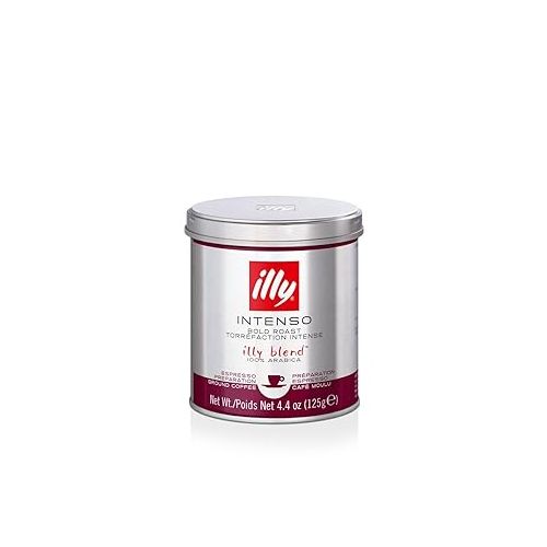 일리 illy Intenso Espresso Ground Coffee, Dark Roast, Robust and Full Flavored With Notes of Deep Cocoa, All-Natural, No Preservatives, 4.4oz (Pack of 3)