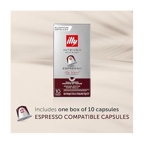 일리 Illy Espresso Compatible Capsules - Single-Serve Coffee Capsules & Pods - Intenso Dark Roast - Notes Of Cocoa & Dried Fruit Coffee Pods - For Nespresso Coffee Machines - 10 Count