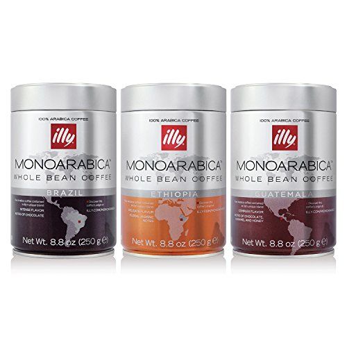 일리 Illy MonoArabica Whole Bean Coffee Trio of Brazil, Ethiopia and Guatemala