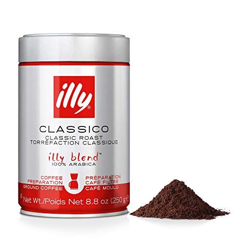 일리 illy Classico Ground Drip Coffee, Medium Roast, Classic Roast with Notes Of Chocolate & Caramel, 100% Arabica Coffee, No Preservatives, 8.8 Ounce