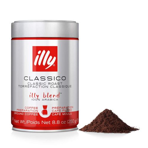 일리 illy Classico Ground Drip Coffee, Medium Roast, Classic Roast with Notes Of Chocolate & Caramel, 100% Arabica Coffee, No Preservatives, 8.8 Ounce