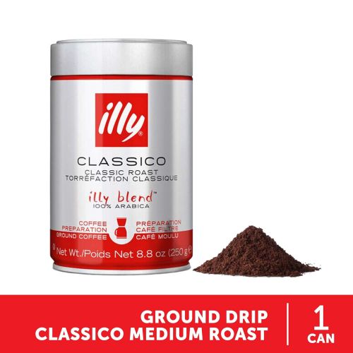 일리 illy Classico Ground Drip Coffee, Medium Roast, Classic Roast with Notes Of Chocolate & Caramel, 100% Arabica Coffee, No Preservatives, 8.8 Ounce
