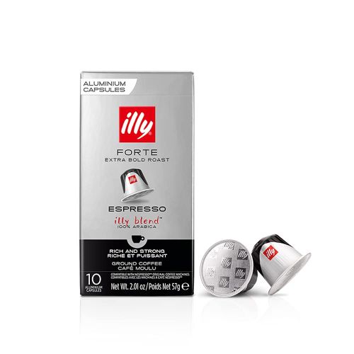 일리 Illy Espresso Single Serve Coffee Compatible Capsules, 100% Arabica Bean Signature Italian Blend, Forte Extra Dark Roast, 10 Count