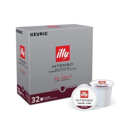 일리 Illy Coffee, Intense & Robust, Intenso Dark Roast Coffee K-Cups, Made With 100% Arabica Coffee, All-Natural, No Preservatives, Coffee Pods for Keurig Coffee Machines, K-Cups, 32 K