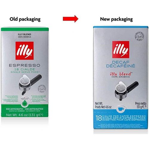 일리 illy Caffe Decaffeinated Coffee Espresso (Regular Roast, Green Band), 18-Count E.S.E. Pods (Pack of 2)