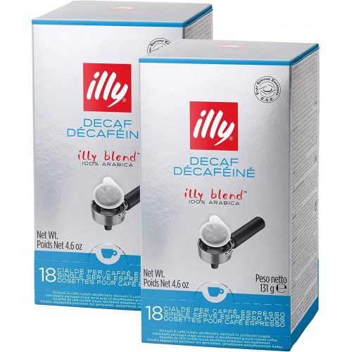 일리 illy Caffe Decaffeinated Coffee Espresso (Regular Roast, Green Band), 18-Count E.S.E. Pods (Pack of 2)