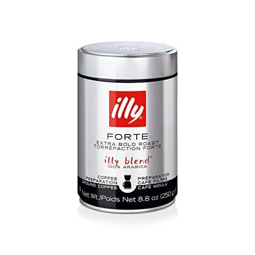 일리 illy Coffee, Drip Ground, Forte, Extra Dark Roast, 100% Arabica Bean Bold Signature Italian Blend, Premium Gourmet Roast, Brewed, Drip, French Press, Cold Brew Coffee, Pressurized