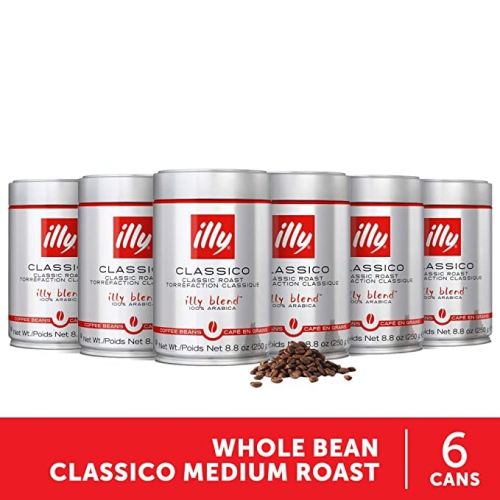 일리 illy Classico Whole Bean Coffee, Medium Roast, Classic Roast with Notes Of Chocolate & Caramel, 100% Arabica Coffee, No Preservatives, 8.8 Ounce (Pack of 6)