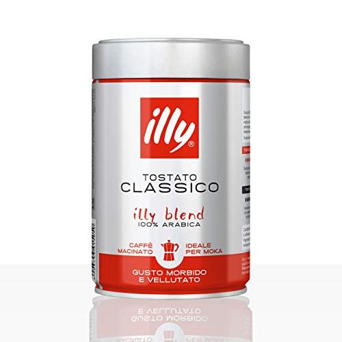 일리 Illy MOKA Ground Coffee - Medium Roast, Dose mit silber / roter Banderole, 12 x 250 g Dose, fuer alle Espressokocher wie Bialetti, Ilsa, Alessi