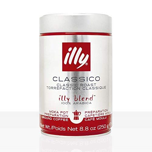 일리 Illy MOKA Ground Coffee - Medium Roast, Dose mit silber / roter Banderole, 12 x 250 g Dose, fuer alle Espressokocher wie Bialetti, Ilsa, Alessi