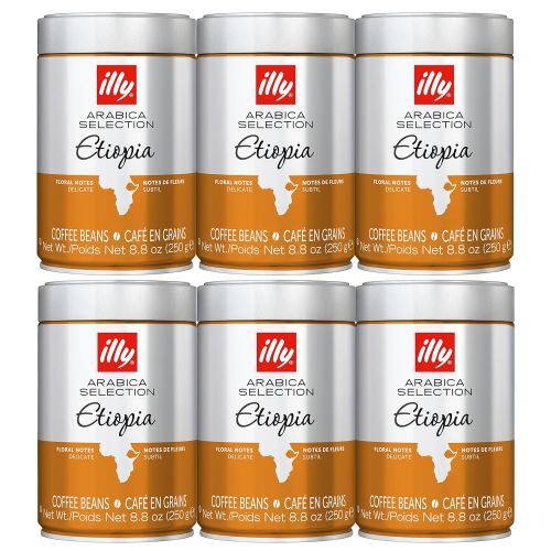 일리 Illy illy Whole Bean Coffee - Arabica Selection - Etiopia Light Roast - Delicate Intensity with Jasmine Notes | Case Pack of 6 - 8.8 Ounce Cans