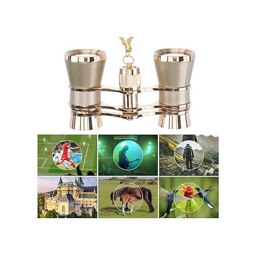  iplusmile Opera Glasses Binoculars, 3x25 Opera Glasses with Golden Chain, Small Opera Glasses Vintage Binoculars for Adults Kids in Theater Opera (Gold)