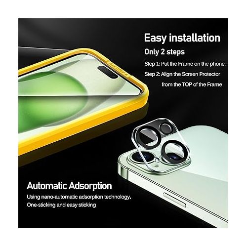  ivoler 3+3 Pack Tempered Glass for iPhone 15 Plus Screen Protector 6.7'' [3 Pack] with [3 Pack] Camera Lens Protector with [Alignment Frame], Anti-Scratch Case Friendly Transparent HD Clear Film