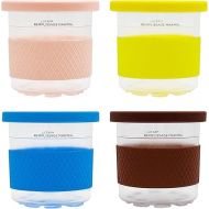 4pcs Ice Creami Pints and Containers with Lids - 4 Pack with Silicone sleeve, 16oz Cups,Compatible with Ninja Creami Maker NC301 NC300 NC299AMZ Series Maker (Yellow/Blue/Coffee/pink)