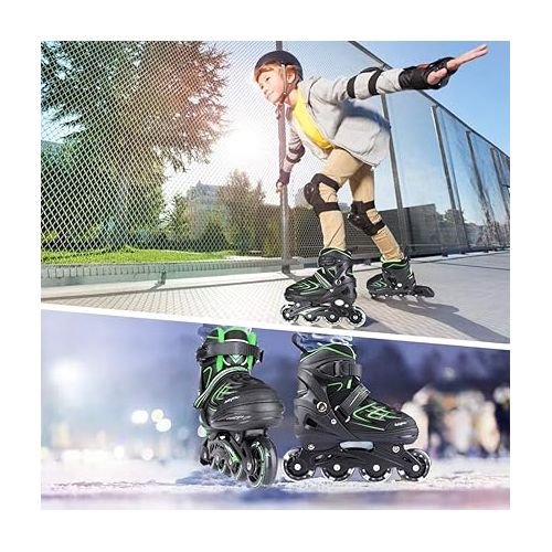  KAQINU Adjustable Inline Skates, Outdoor Inline Skates with Full Illuminating Wheels for Kids and Adults, Women, Girls and Boys