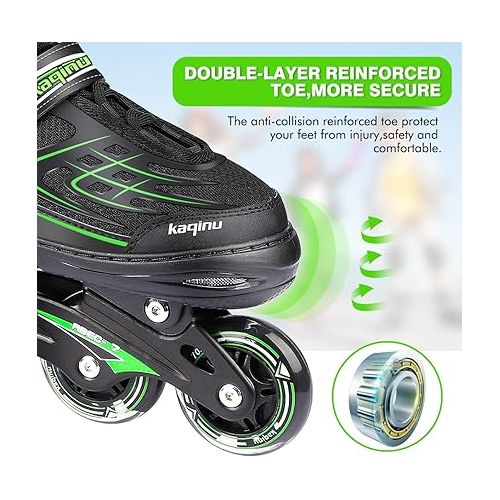  KAQINU Adjustable Inline Skates, Outdoor Inline Skates with Full Illuminating Wheels for Kids and Adults, Women, Girls and Boys