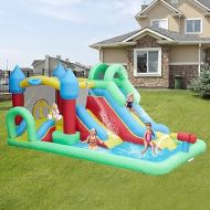 kinbor Inflatable Water Slide - Kids Water Castle Bounce House 185 Inches Long for Wet and Dry with Blower, Water Gun, Splash Pool, Basketball Rim, Carry Bag, Repairing Kit, Stakes, Indoor and Outdoor