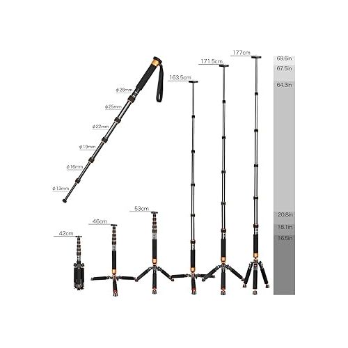  Koolehaoda Camera Aluminum Monopod with Metal Tripod Base.6 Sections 46-177cm/18-69inch Adjustable, Leg Diameter Φ28mm,up to 6kg /13lbs